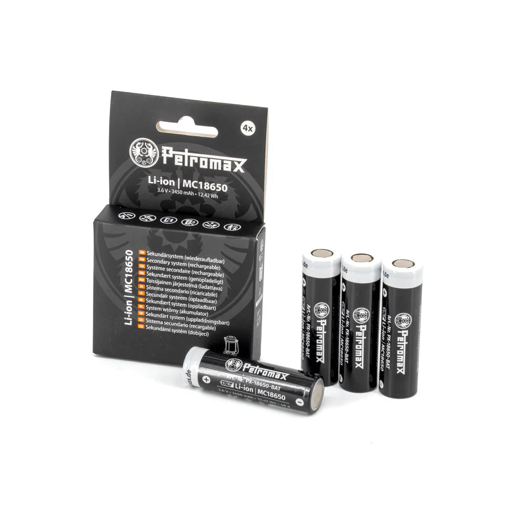 Petromax - LM500 Wiederaufladbare Li-Ion Akkus 18650 – 3,6 V, 3450 mAh - 4er-Pack