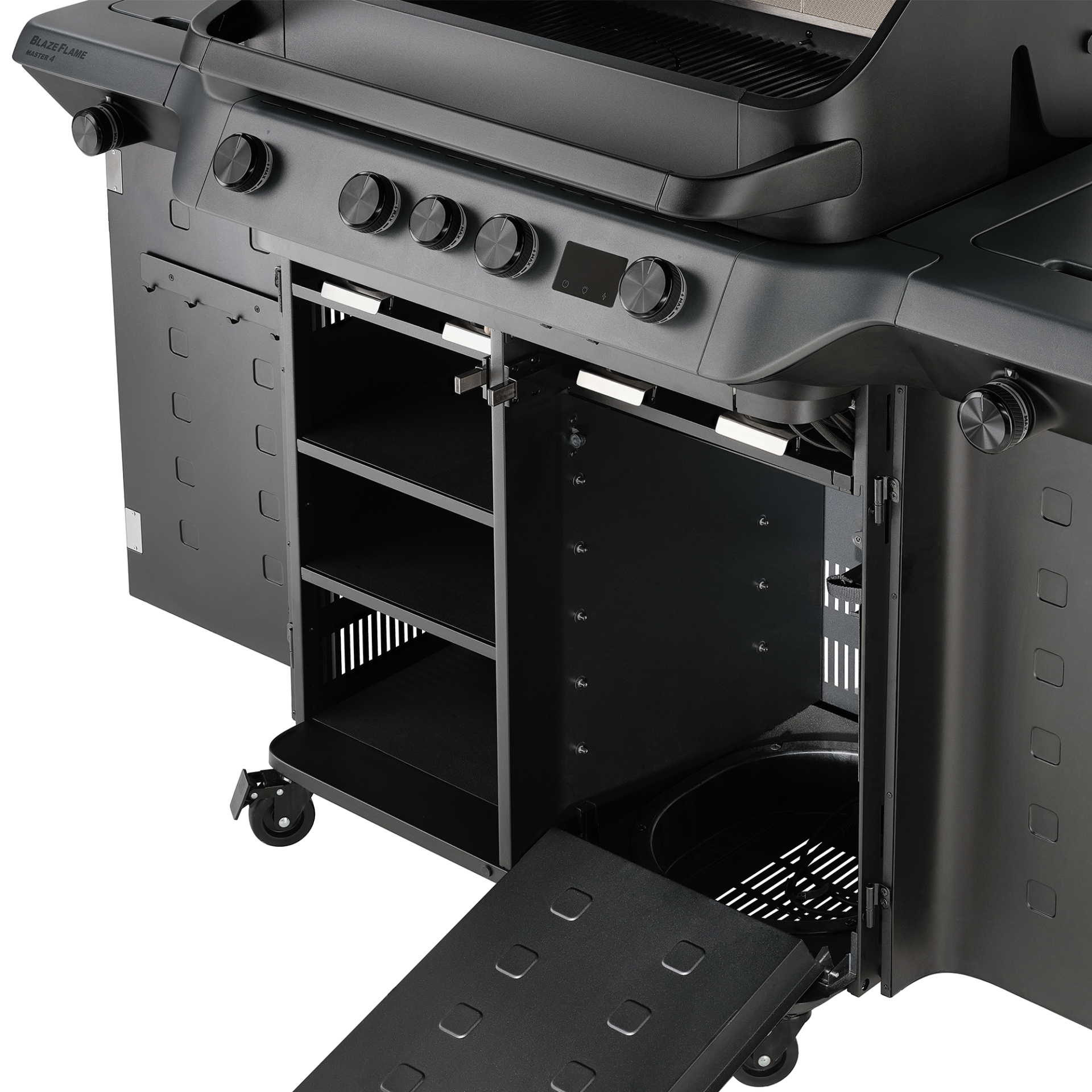 Rösle Blazeflame Master 4 detailansicht stauraum, türen offen